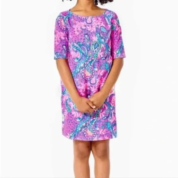 Lilly Pulitzer Girls Mini Marlowe Dress 8/10 Strut Your Stuff Plumeria Pink - Picture 3 of 12
